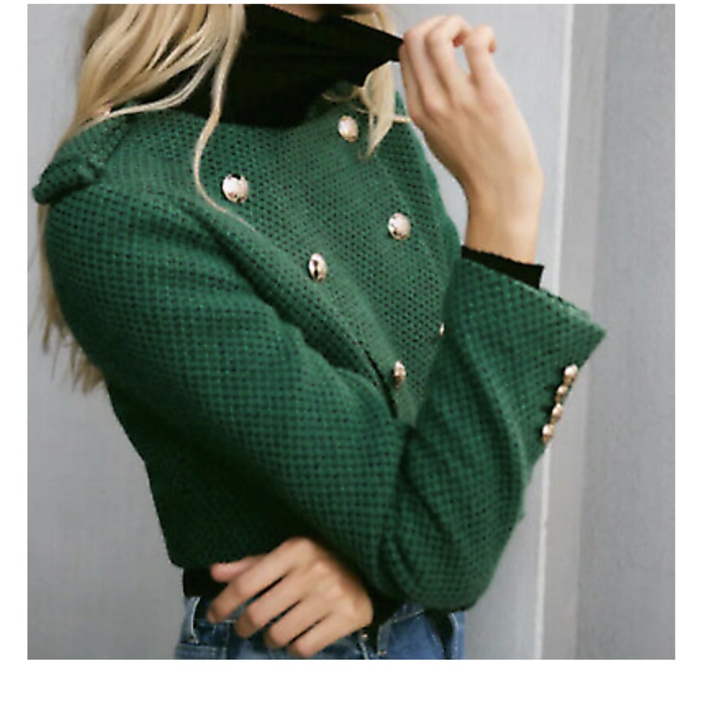 ZARA NEW WOMAN CROPPED TEXTURED JACKET BLAZER LAWN GREEN XS